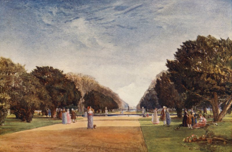 The Great Avenue, Hampton Court (färg litho) av John Fulleylove