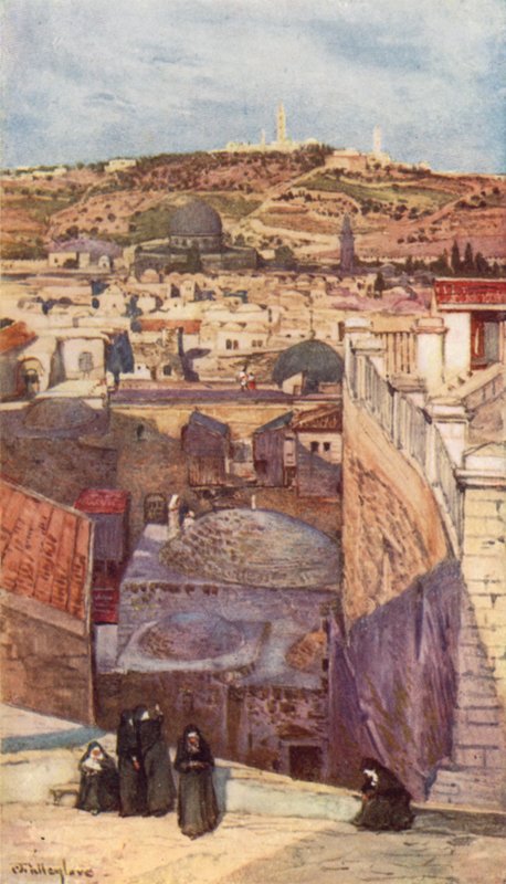 Oljeberget, från en hustopp på berget Sion (färg litho) av John Fulleylove