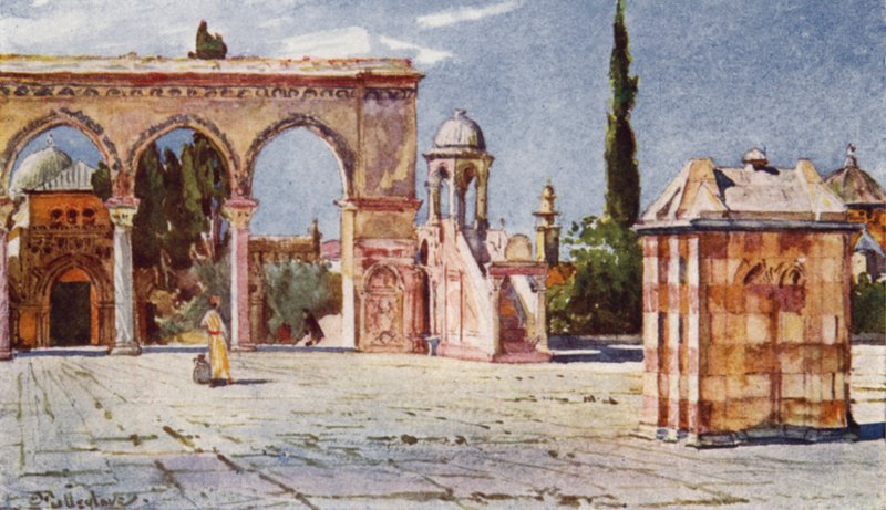 Sommarpredikstolen, från södra verandan i Omar-moskén (Klippdomen) (färg litho) av John Fulleylove