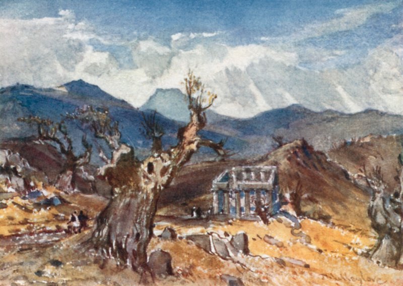 Apollontemplet vid Bassae i Arcadia, med avlägsen utsikt över berget Ithome av John Fulleylove