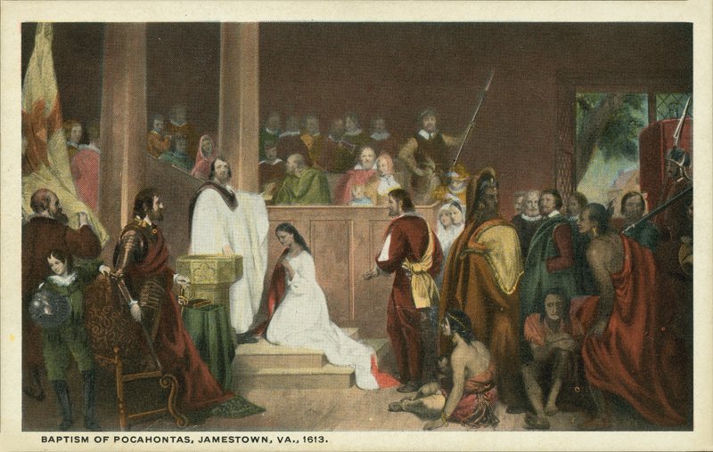 Pocahontas dop, Jamestown, Virginia av John Gadsby (after) Chapman