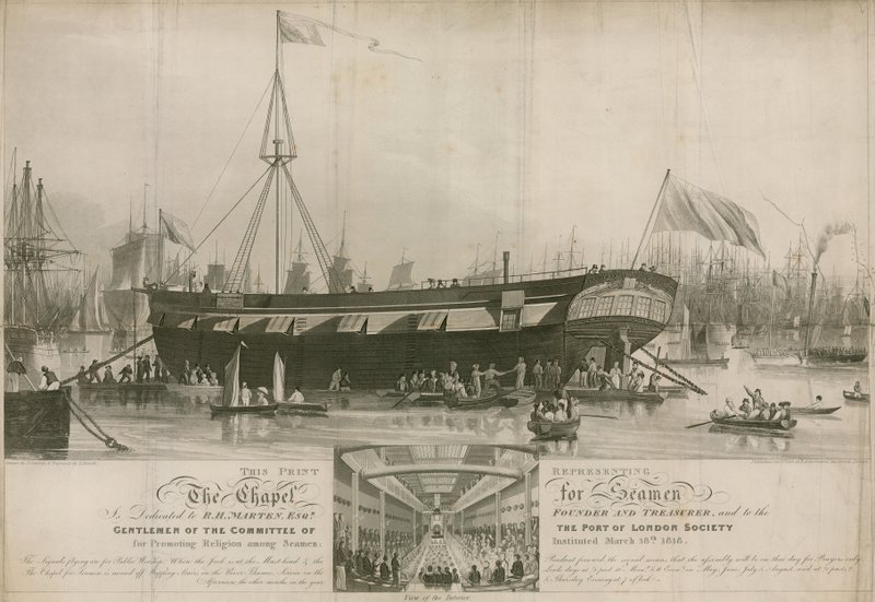 Kapellet för sjömän, instiftat 18 mars 1818 och förtöjt utanför Wapping av John Gendall