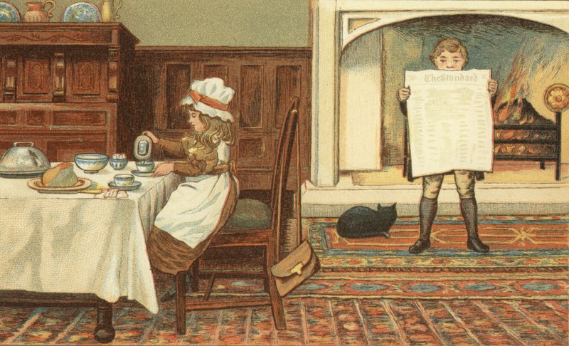 Frukost (färg litho) av John George (after) Sowerby