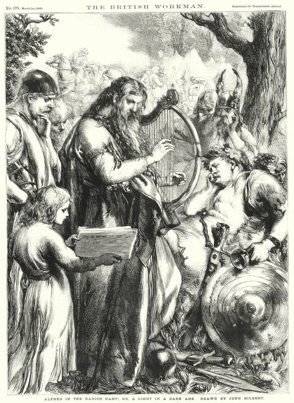 Alfred i det danska lägret; eller, ett ljus i en mörk tid (gravyr) av John Gilbert