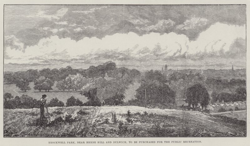 Brockwell Park, nära Herne Hill och Dulwich, ska köpas för allmän rekreation. av John Gilbert