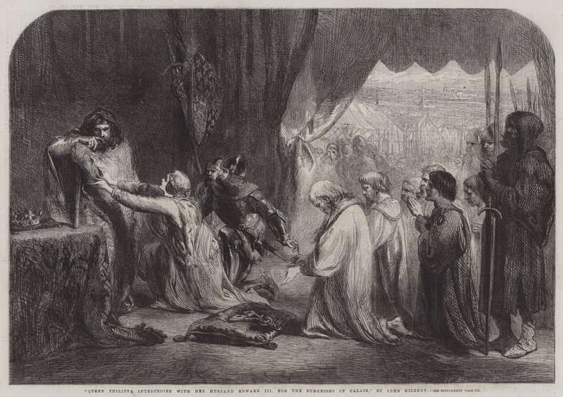 Drottning Philippa går i förbön med sin man Edward III för borgarna i Calais av John Gilbert