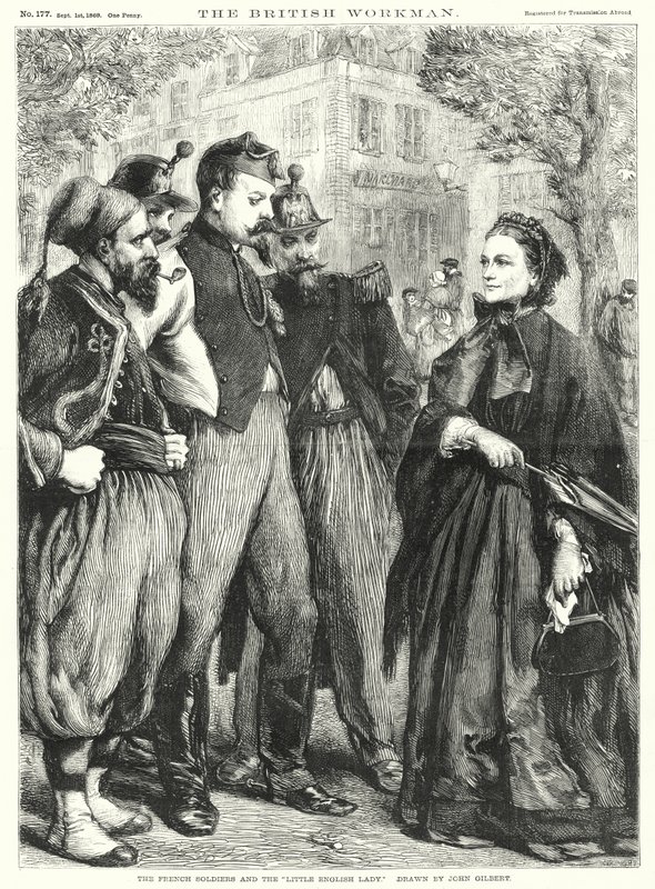 De franska soldaterna och "Lilla engelska damen" (gravyr) av John Gilbert