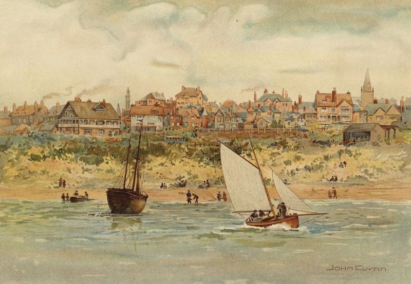 Liverpool: En utsikt över New Brighton från havet (färg litho) av John Glynn
