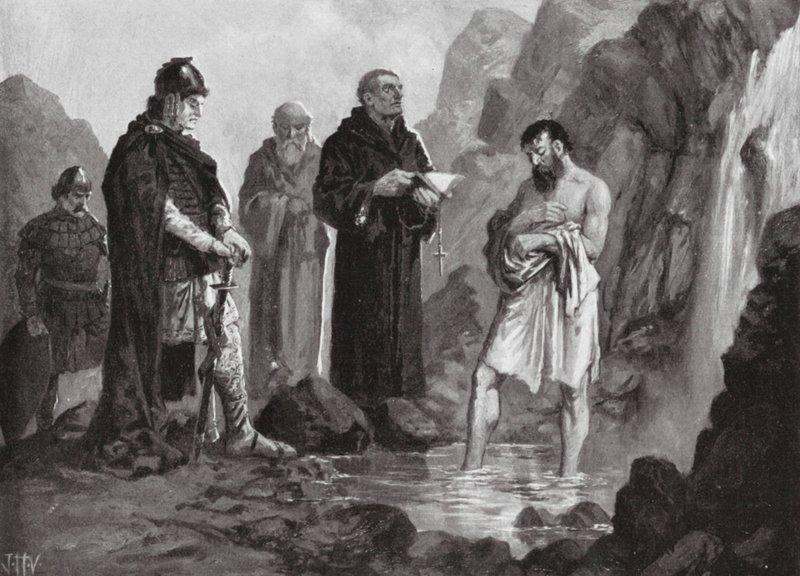 Boris I:s dop, 864 (litografi) av John Harris Valda