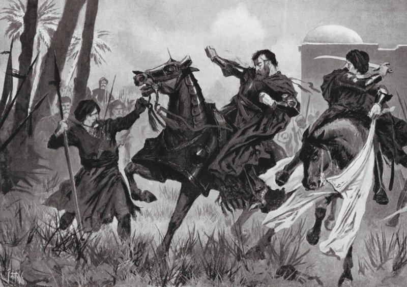 Sebastian I:s nederlag och död i slaget vid Alcazar (litografi) av John Harris Valda