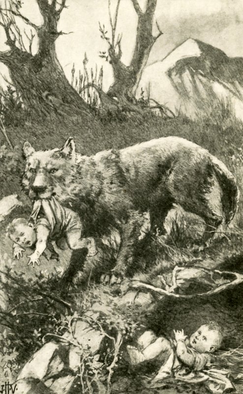 Romulus och Remus tas om hand av vargen av John Harris Valda