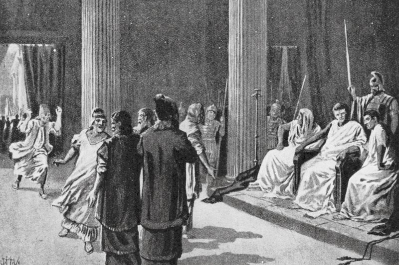 Judarna inför Caligula, 40 e.Kr. (litografi) av John Harris Valda