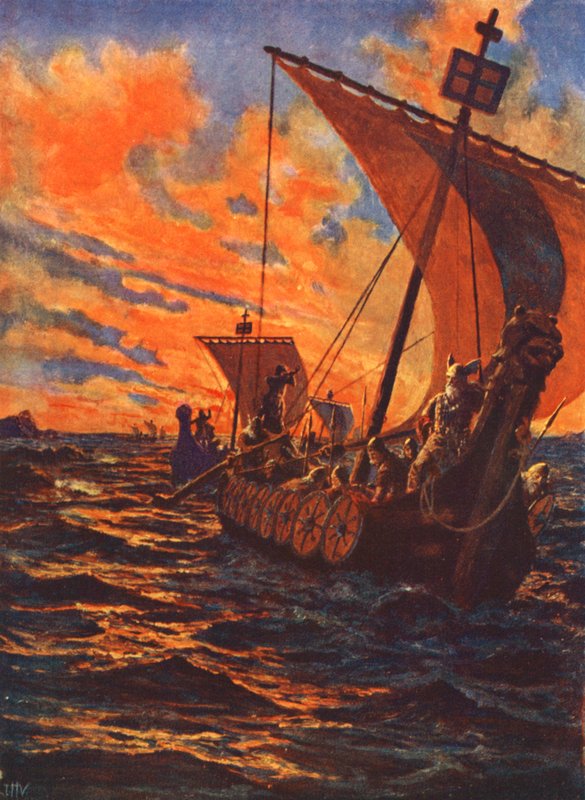 Vikingarnas återkomst (färglitografi) av John Harris Valda