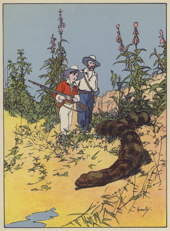 Illustration för schweiziska familjen Robinson (färg litho) av John Hassall