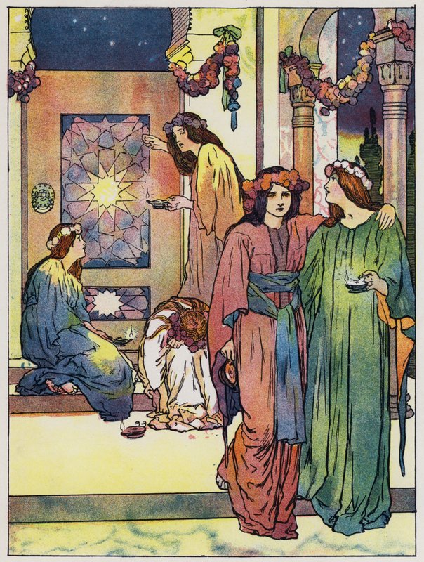 Migorna reser sig och klipper sina lampor (färg litho) av John Hassall