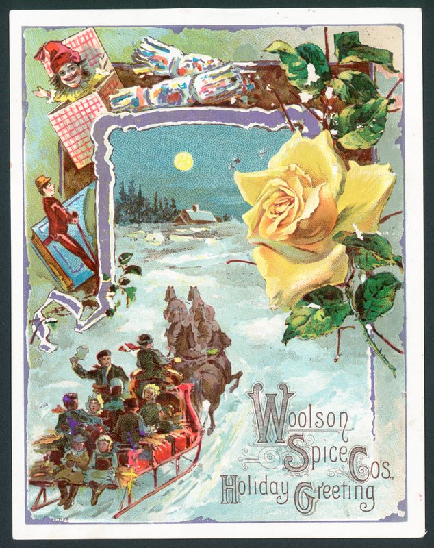 Woolson Spice Company julkort (chromolitho) av John Henry Bufford
