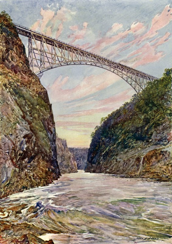 Bron över Victoriafallen, Rhodesia (färg litho) av John Henry Frederick (after) Bacon