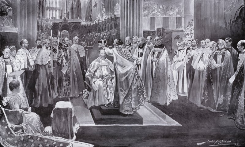 Kung Edward VIIs kröning av ärkebiskopen av Canterbury, Westminster Abbey, London, 1902 av John Henry Frederick Bacon