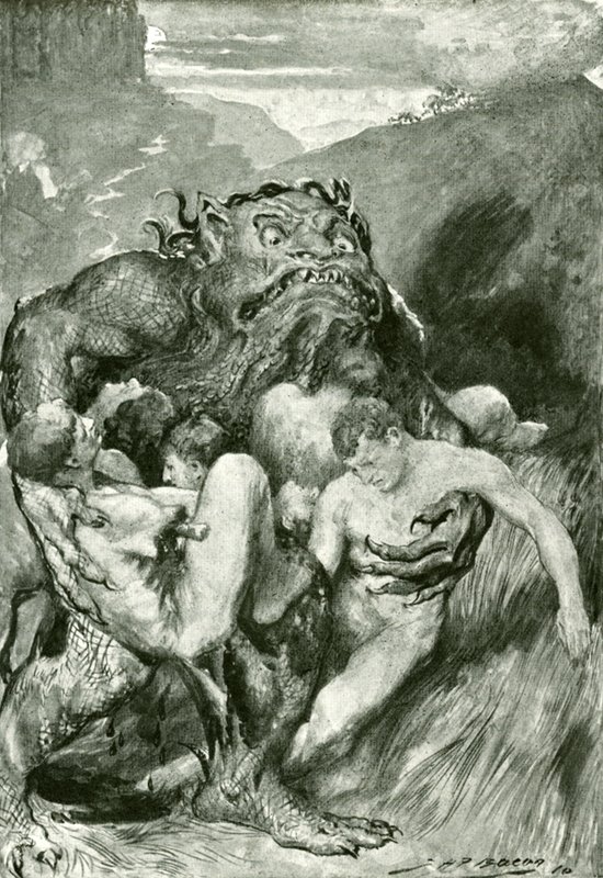 Ondskans demon, med sitt häftiga glupska, grep girigt tag i dem av John Henry Frederick after Bacon