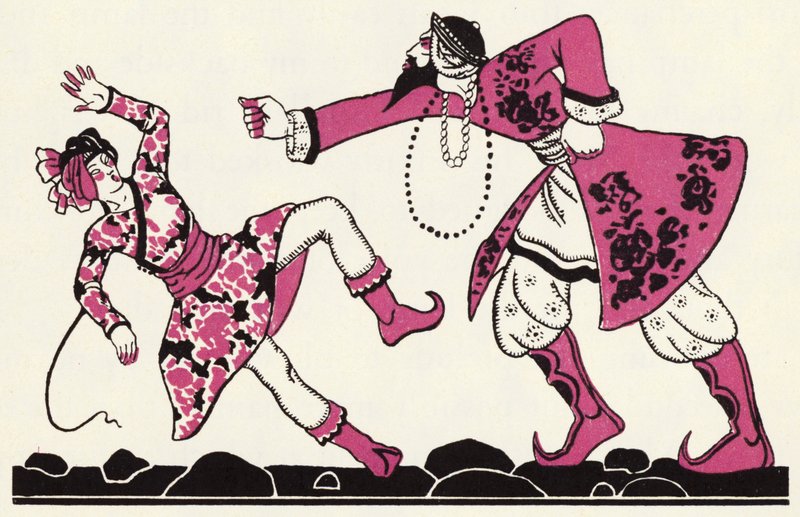 Utsmyckning till historien om Aladdin och den underbara lampan (litho i färg) av John Kettelwell