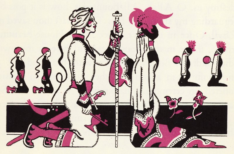 Utsmyckning till historien om Aladdin och den underbara lampan (litho i färg) av John Kettelwell