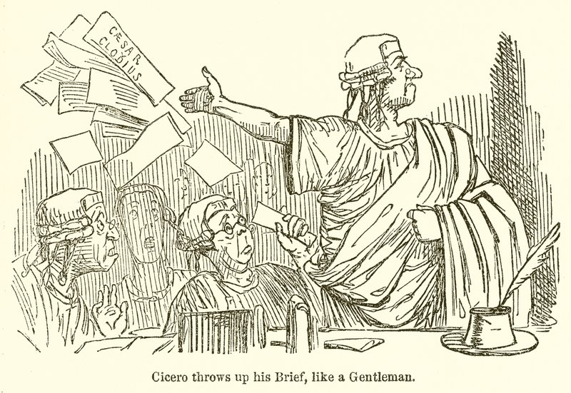 Cicero Throws Up his Brief, like a Gentleman av John Leech