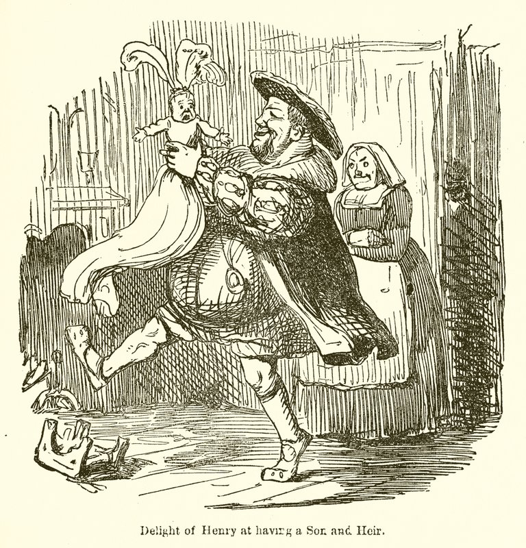 Henrys glädje över att ha en son och arvinge av John Leech