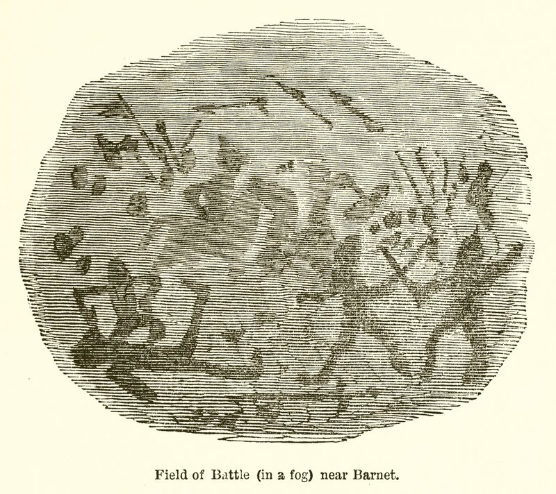 Slagfält (i dimma) nära Barnet av John Leech