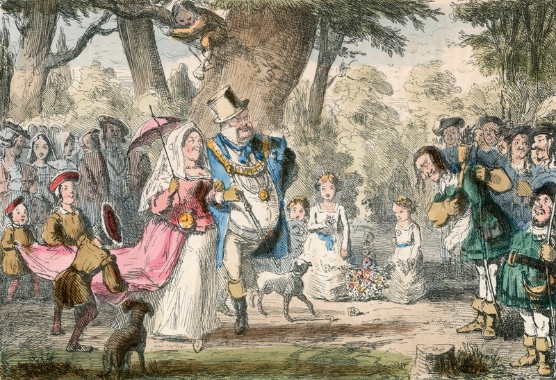 Henrik VIII och hans drottning "ut en majestädning" av John Leech