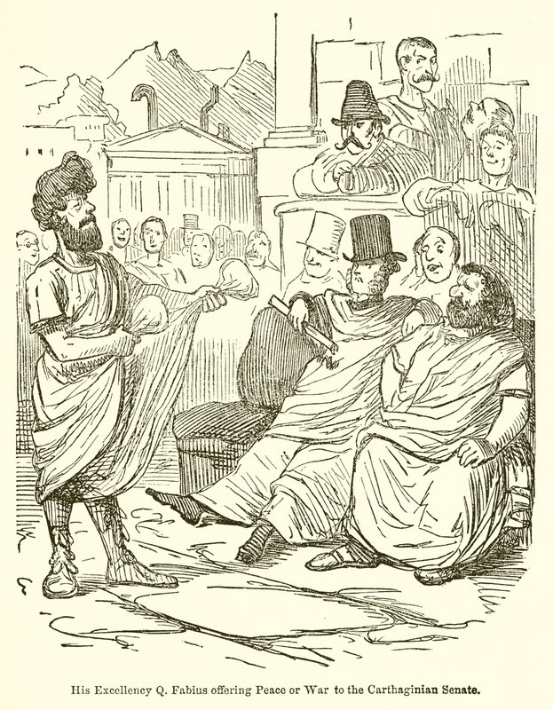 Hans excellens Q. Fabius erbjuder den karthagiska senaten fred eller krig av John Leech