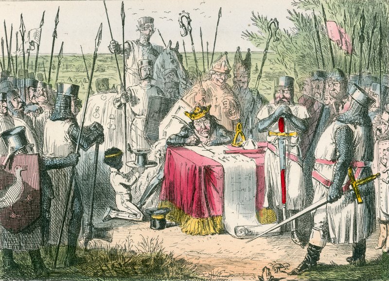 King John tecknar Magna Charta av John Leech
