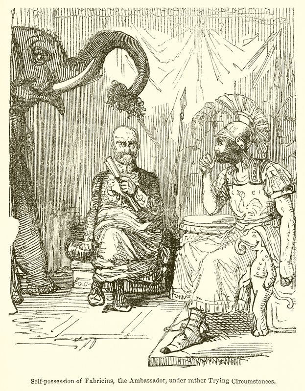 Självinnehav av Fabricius, ambassadören, under ganska prövande omständigheter av John Leech