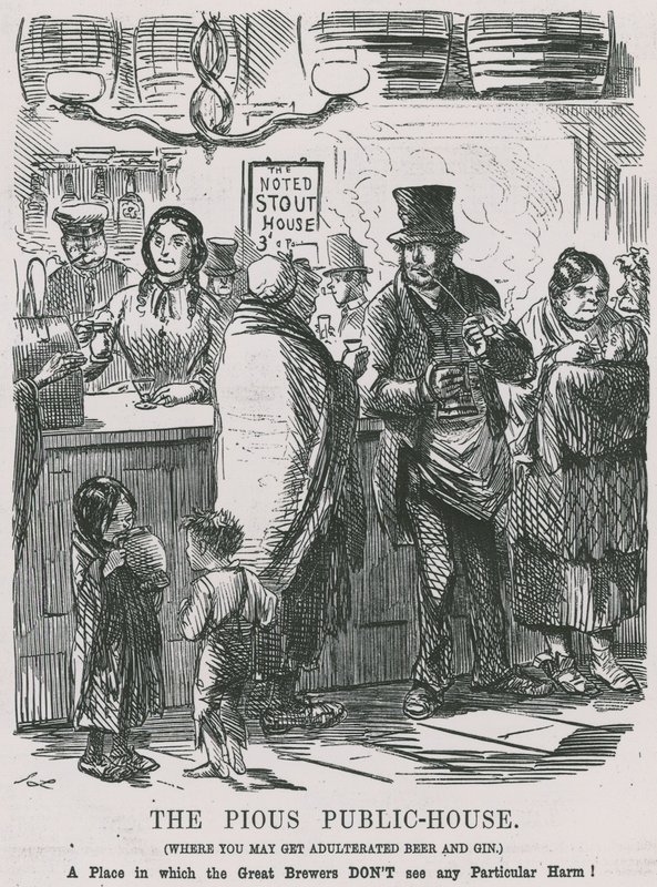 The Pious Public House, där du kan få förfalskad öl och gin. av John Leech