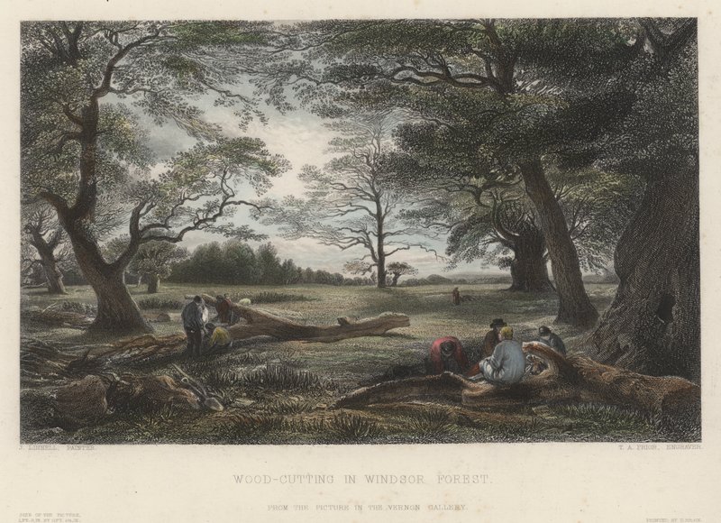 Träskärning i Windsor Forest (färgad gravyr) av John Linnell