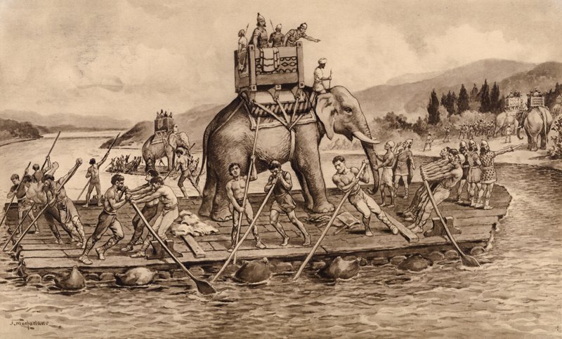 Hannibal korsar floden Rhone (litografi) av John Macfarlane