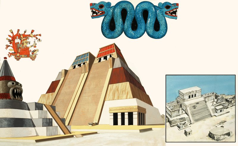 Den fantastiska staden Tenochtitlan (gouache på papper) av John Marshall