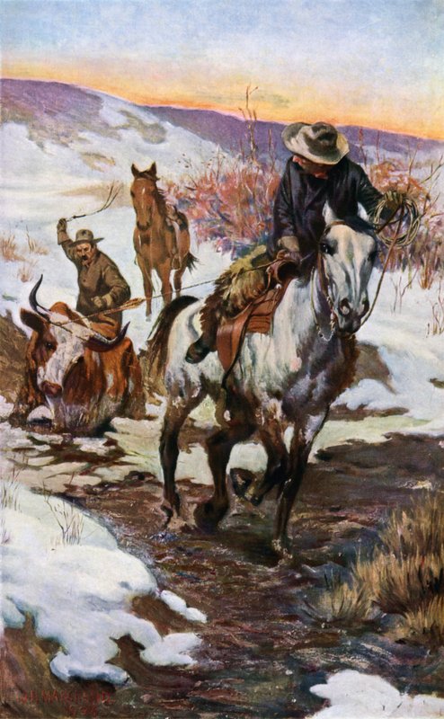 Winter Work for the Cowboys (färg litho) av John Norval Marchand