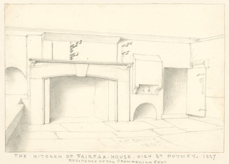 Köket i Fairfax House, High Street, Putney, 1887; bostad för den cromwellska gentlemannen. av John Phillipp Emslie