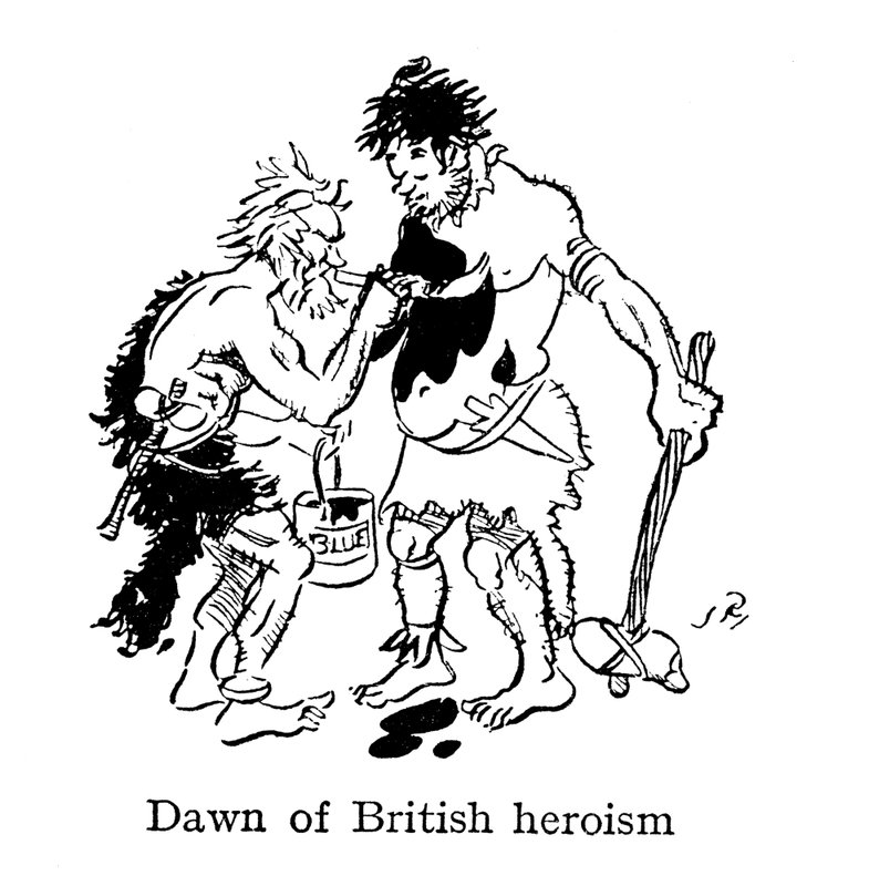 Brittiskt hjältemods gryning, forntida britter som målar sig själva med woad av John Reynolds