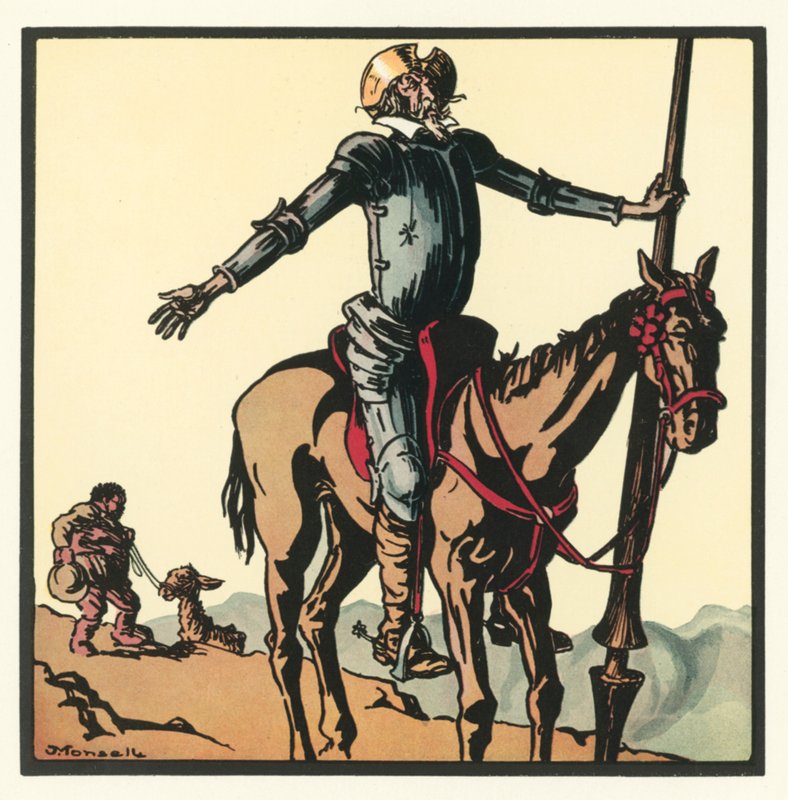Kensington Rhymes: Don Quixote (färg litho) av John Robert (after) Monsell