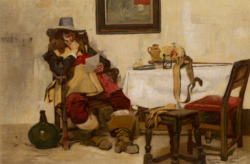 A Long Bill, en man som läser (chromolitho) av John Seymour (after) Lucas
