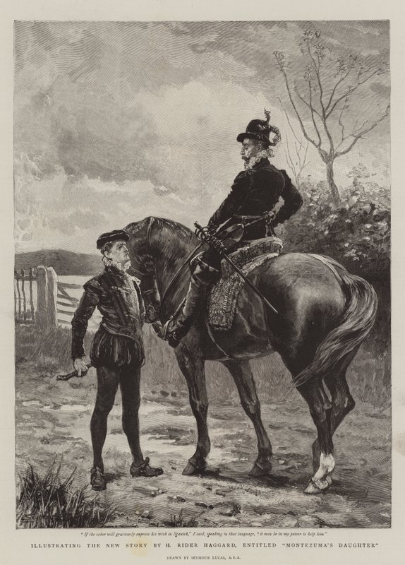 Illustration av H Rider Haggards nya berättelse Montezumas dotter av John Seymour Lucas