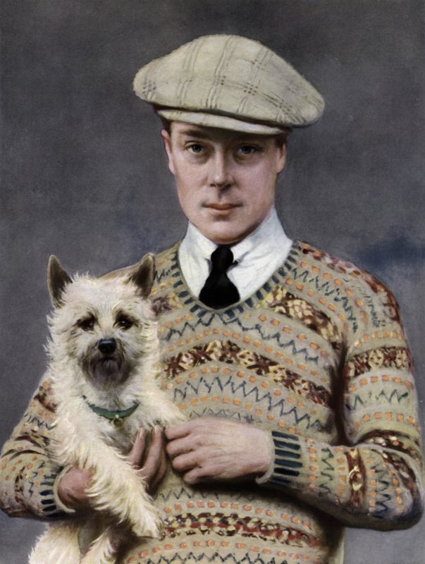 Porträtt av kung Edward VIII, med en favorithund (s/v foto) av John St. Helier (after) Lander