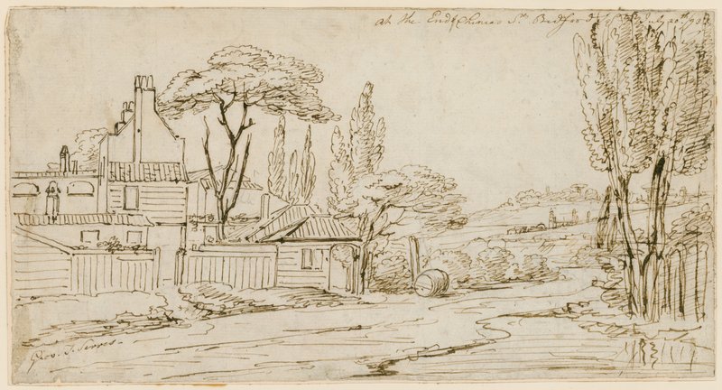 I slutet av Chenies St, Bedford Square, 20 juli 1793 (bläck på papper) av John Thomas Serres