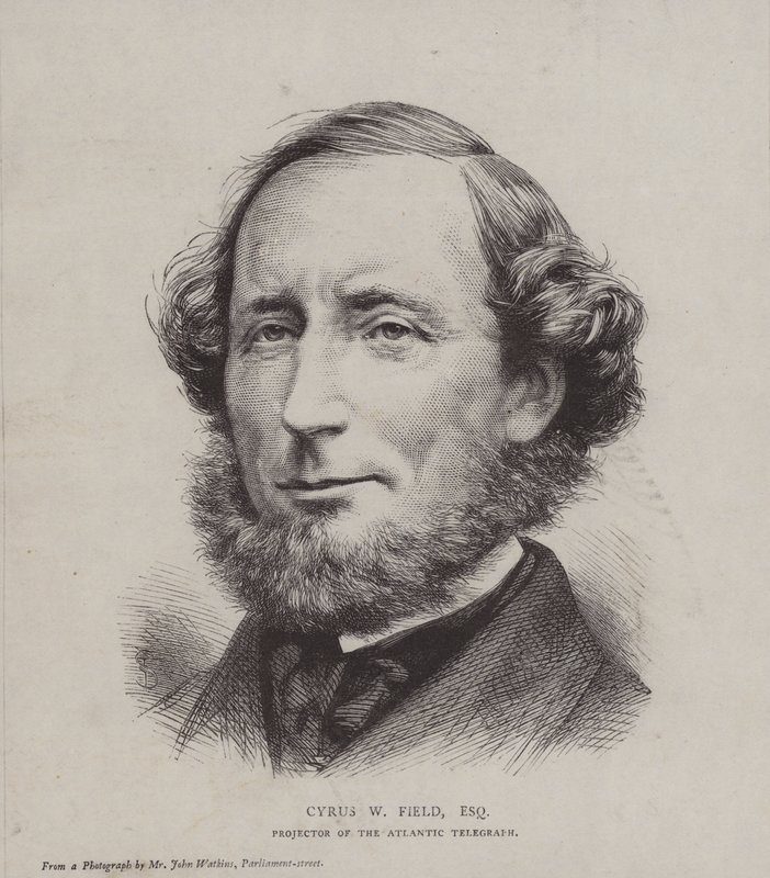 Cyrus West Field, amerikansk finansiär som var involverad i att lägga den första transatlantiska telegrafkabeln 1858 av John Watkins
