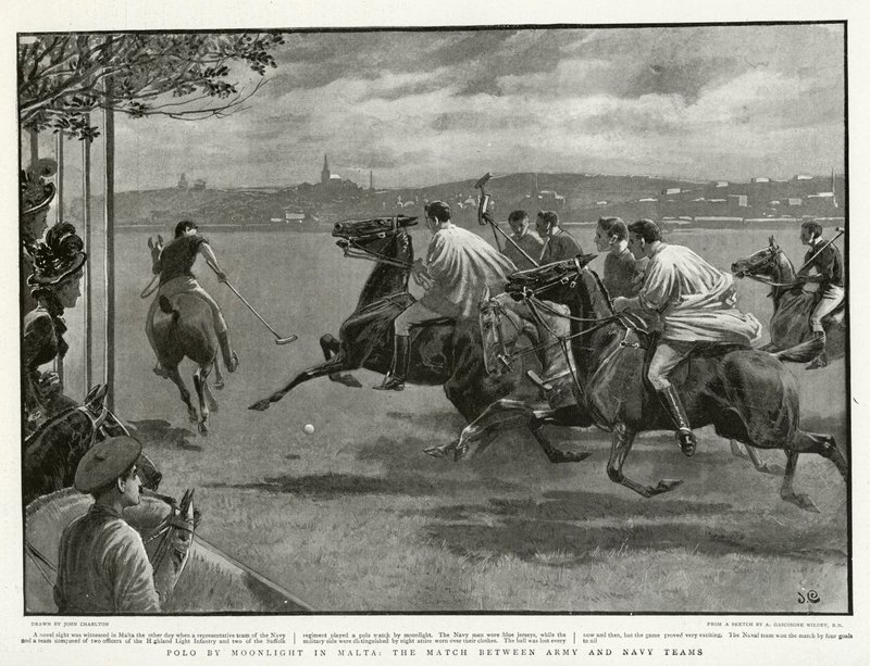 Polo by Moonlight på Malta, matchen mellan armén och marinens lag av John after Charlton