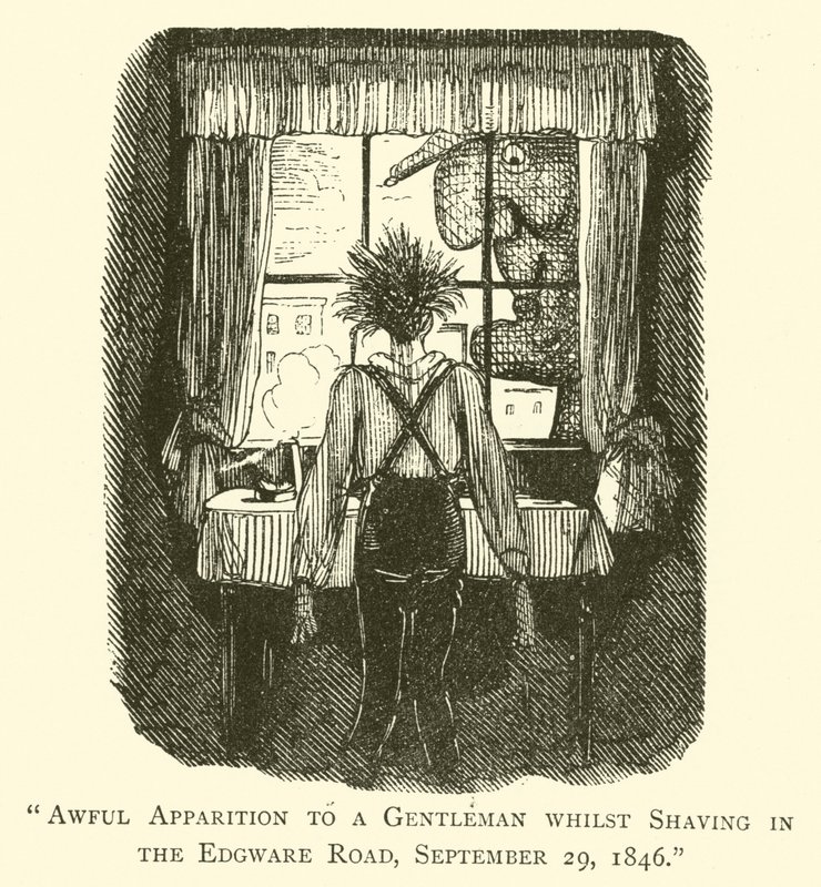 Hemskt uppenbarelse för en gentleman när han rakade sig på Edgware Road, 29 september 1846 av John after Leech