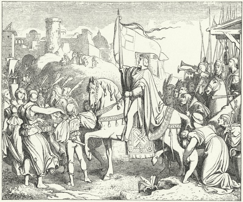 Den helige romerske kejsaren Fredrik II går in i Jerusalem, sjätte korståget av Josef Mathias (after) Trenkwald