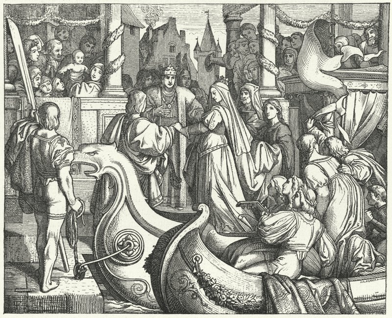 Den helige romerske kejsaren Fredrik II välkomnar sin brud, Isabella av England av Josef Mathias (after) Trenkwald