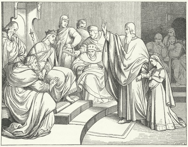 Beatrice av Hohenstaufen ber kung Otto IV av Tyskland att hämnas mordet på hennes far, Filip av Schwaben av Josef Mathias Trenkwald